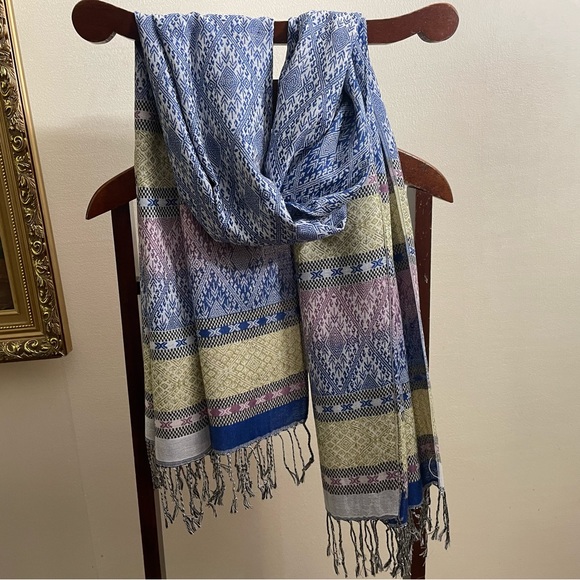 Winter Scarf for Women Blue Pashmina Long Stole Holiday Gift Head Wrap Shawl - Picture 6 of 7